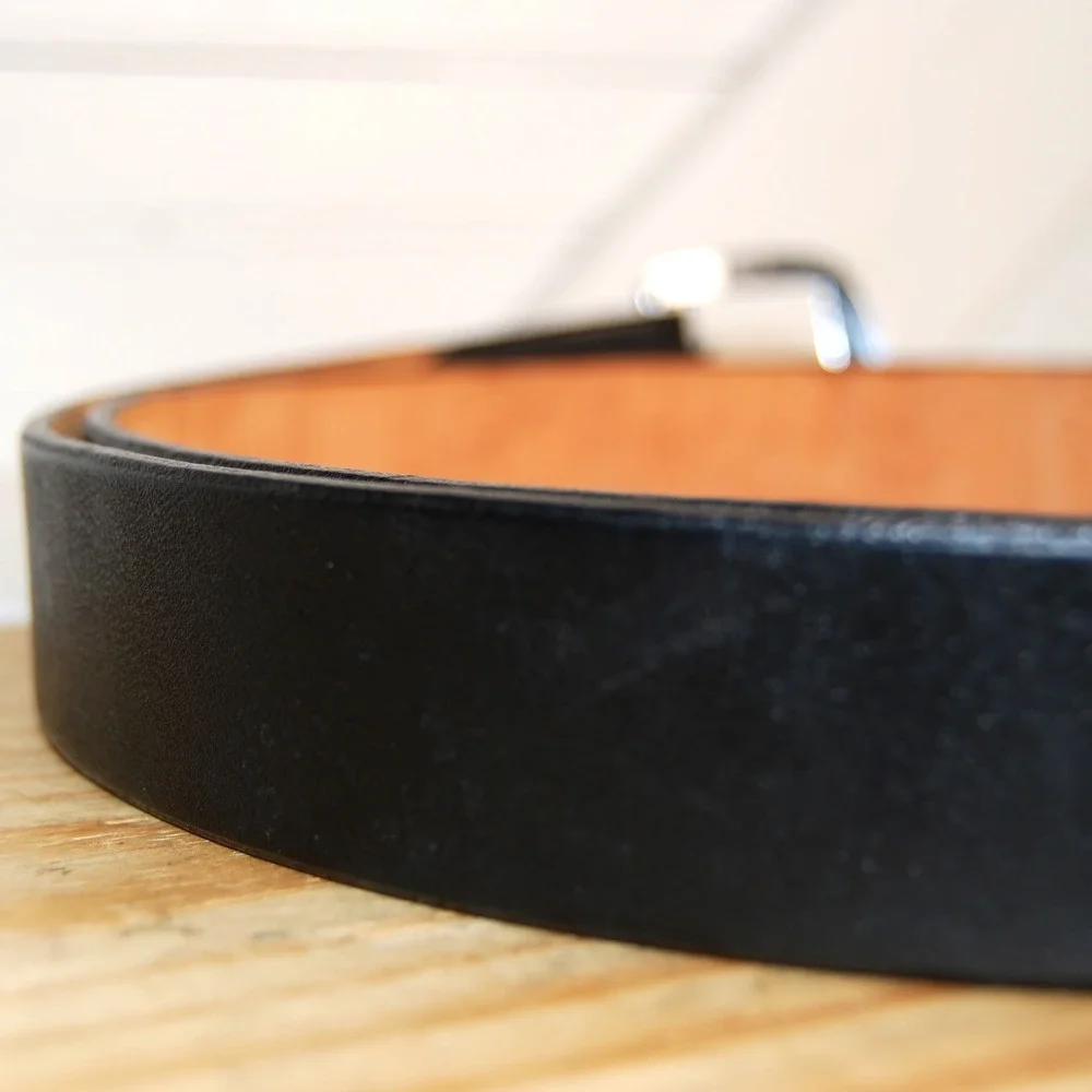 Men's Black Leather‎ Belt size 44 Cinturon Anca de Porto Adjustable